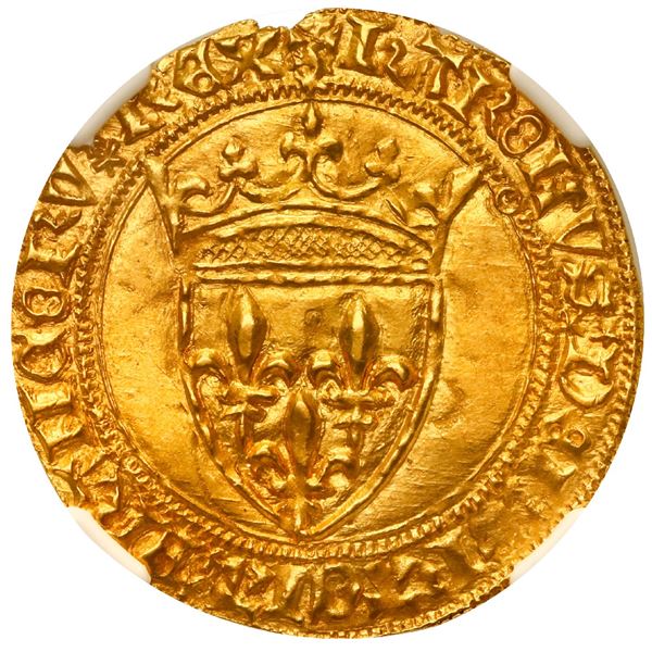 FRANCE, Toulouse mint, gold ecu d'or, Charles VI (1380-1422), pellet below fifth letter, 3rd emissio