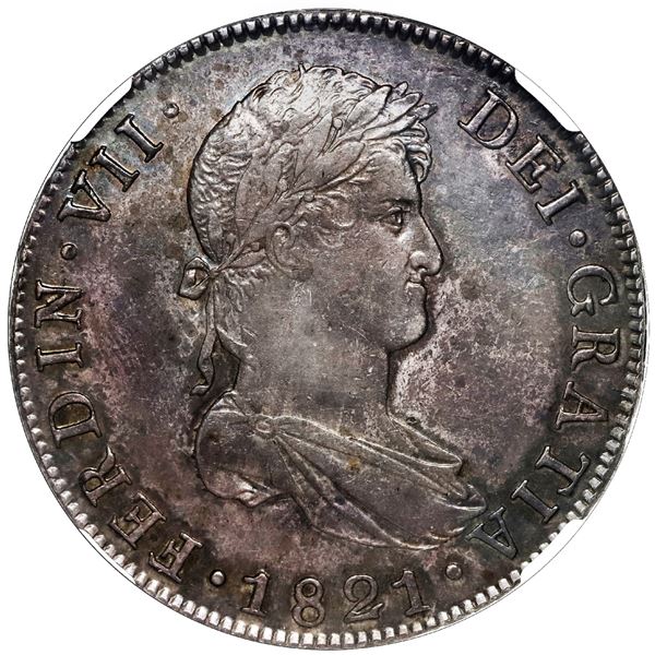 GUATEMALA, Guatemala City, bust 8 reales, Ferdinand VII, 1821 M, NGC AU 55.