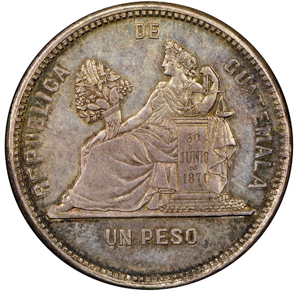 GUATEMALA, Guatemala City, 1 peso, 1888, NGC MS 62, with WINGS gold sticker, ex-Ulloa.