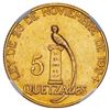 Image 2 : GUATEMALA, struck at the Philadelphia mint, gold 5 quetzales, 1926, NGC MS 62.