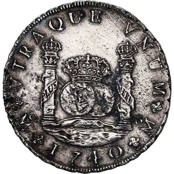 MEXICO, Mexico City, pillar 8 reales, Philip V, 1740 MF, double struck (rare).