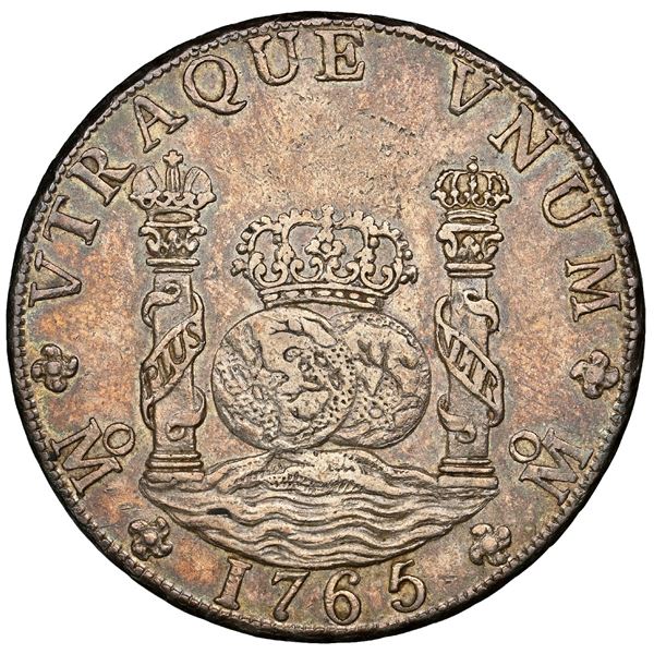 MEXICO, Mexico City, pillar 8 reales, Charles III, 1765 MF, NGC AU 55.