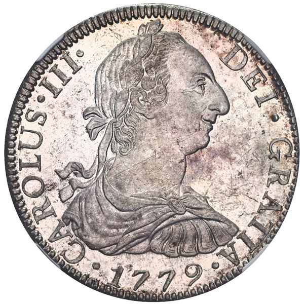 MEXICO, Mexico City, bust 8 reales, Charles III, 1779 FF, NGC MS 61.