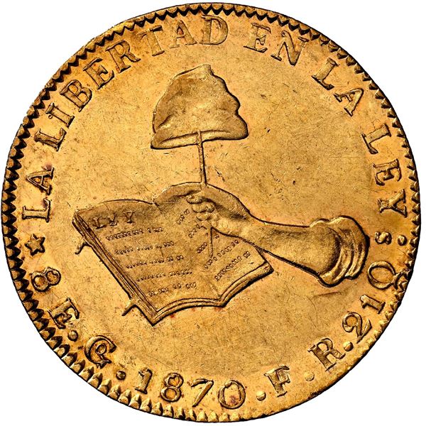 MEXICO, Guanajuato, gold 8 escudos, 1870 FR, NGC AU 58.