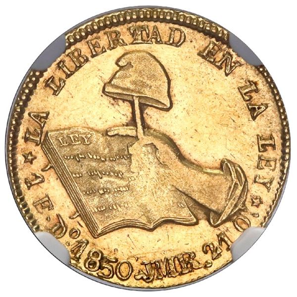 MEXICO, Durango, gold 1 escudo, 1850 JMR, NGC MS 62.