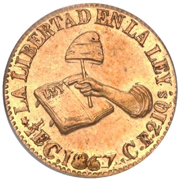 MEXICO, Culiacán, gold 1/2 escudo, 1867 CE, PCGS AU58.