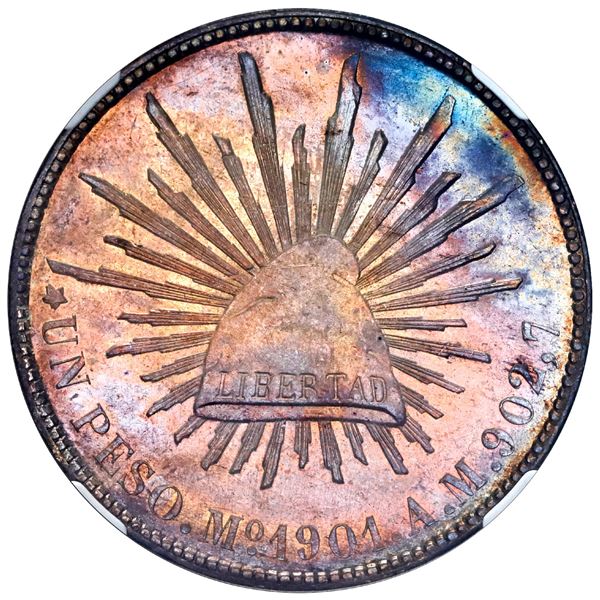 MEXICO, Mexico City, 1 peso, 1901 AM, NGC MS 64.