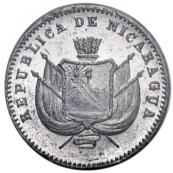 NICARAGUA, aluminum piefort specimen 1 centavo, 1892, plain edge, NGC SP 61.