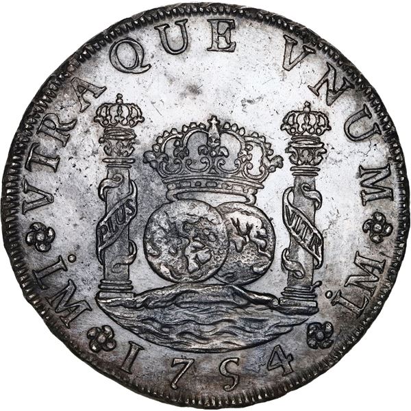 PERU, Lima, pillar 8 reales, Ferdinand VI, 1754 JD.