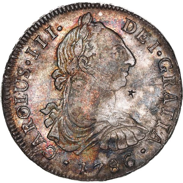 PERU, Lima, bust 8 reales, Charles III, 1786 MI, with chopmarks from circulation in Asia.