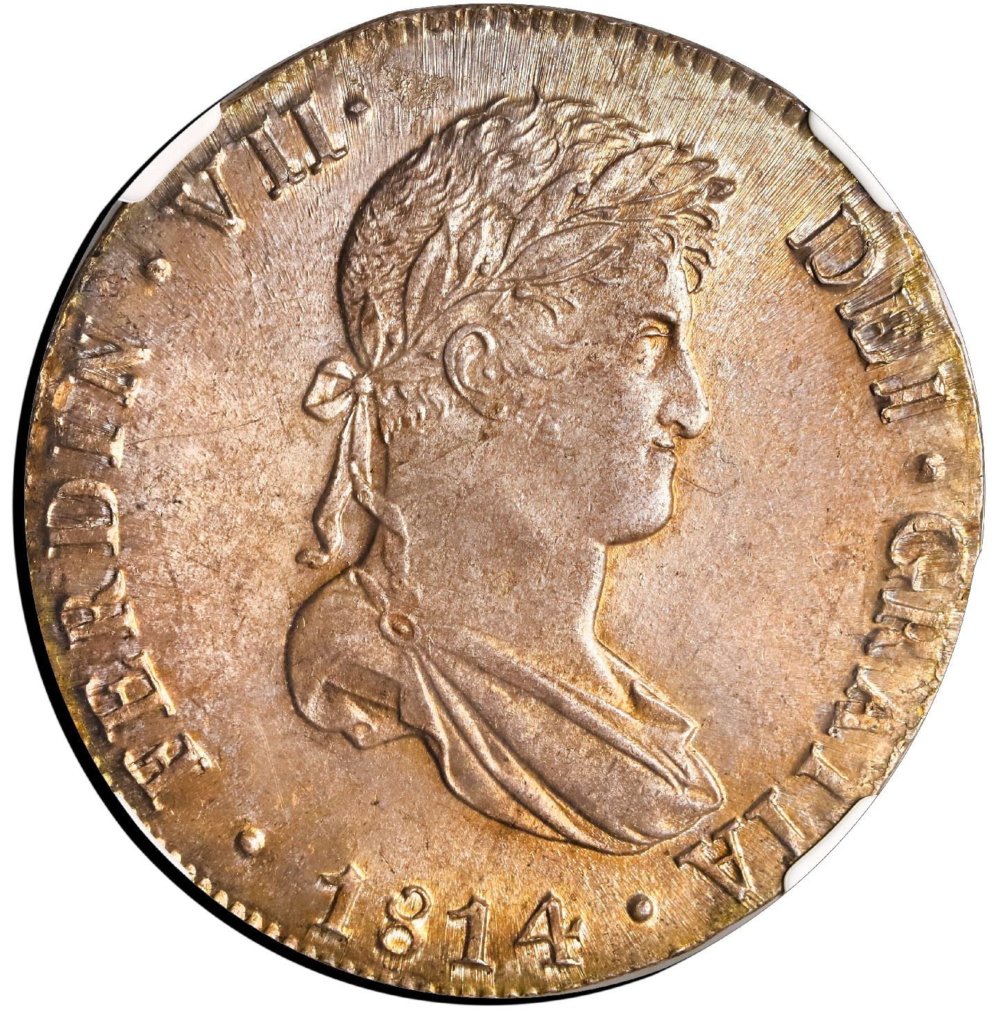 PERU, Lima, bust 8 reales, Ferdinand VII, 1814 JP, NGC MS 66, finest ...