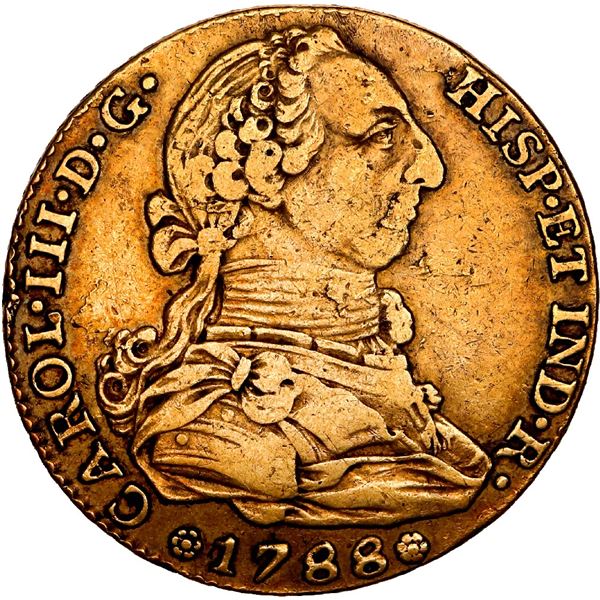 SPAIN, Madrid, gold bust 4 escudos, Charles III, 1788 M.