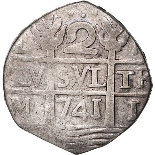 VENEZUELA, Caracas, "imitation cob" 2 reales, "741" date (early 1800s), quadrants of cross transpose