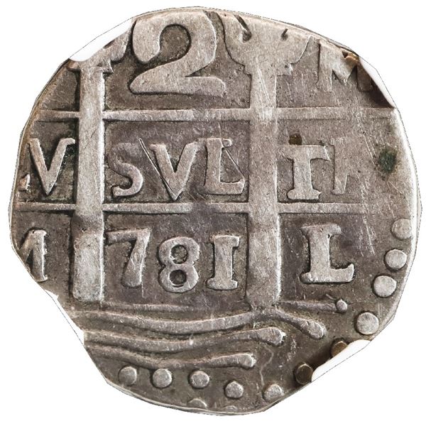 VENEZUELA, Caracas, "imitation cob" 2 reales, "781" date (early 1800s), quadrants of cross transpose