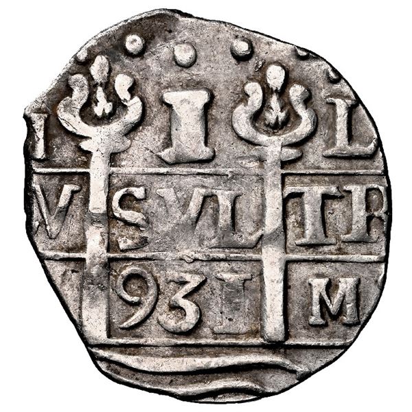 VENEZUELA, Caracas, "imitation cob" 1 real, "931" date (ca. 1813), quadrants of cross transposed, ve