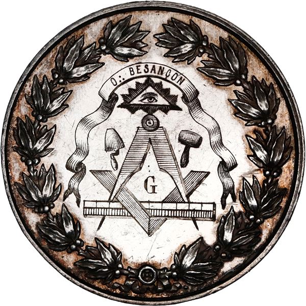 FRANCE, silver engraved Masonic medal for the lodge at Besançon, France, no date (1800s), recognizin