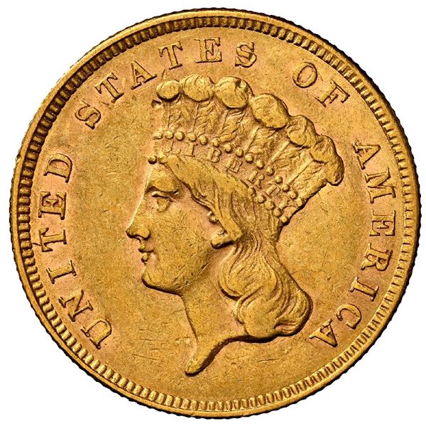 UNITED STATES, Philadelphia mint, gold $3 Indian princess, 1859, NGC AU 55.