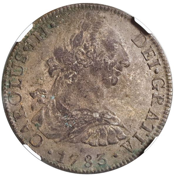 MEXICO, Mexico City, bust 8 reales, Charles III, 1783 FF, NGC / excavation recovery (Marblehead Hoar