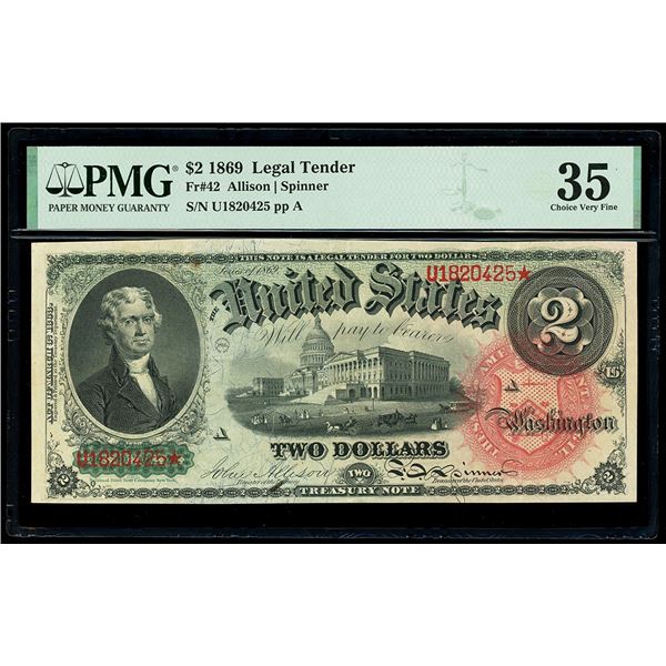 UNITED STATES, Washington, D.C., $2 Legal Tender note, series of 1869, serial U1820425, Allison-Spin