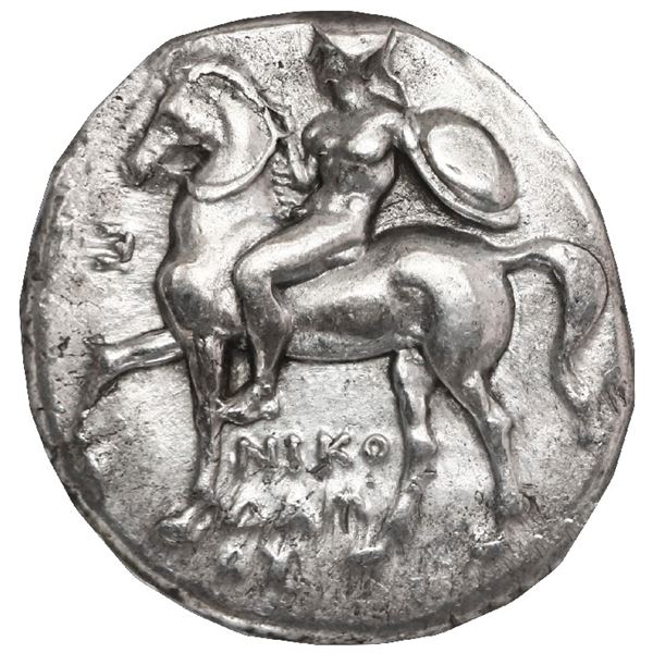 ANCIENT GREEK, Calabria, Taras, AR didrachm, 380-340 BC, "boy on dolphin", NGC XF.