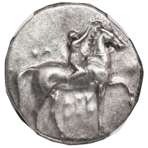 ANCIENT GREEK, Calabria, Taras, AR didrachm, 380-340 BC, "boy on dolphin", NGC XF.