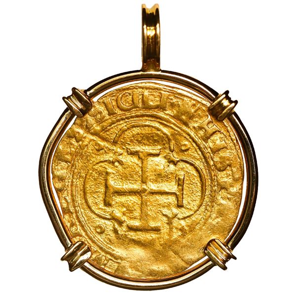 SPAIN, Seville, gold 1 escudo, Charles-Joanna, assayer * to left, mintmark S to right, mounted cross