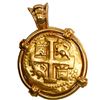 Image 2 : PERU, Lima, gold cob 8 escudos, 1735 N, mounted pillars-side out in 18K gold bezel with fixed bail.