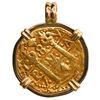 Image 2 : PERU, Lima, gold cob 8 escudos, 1741 V, mounted cross-side out in 14K gold bezel with fixed bail.