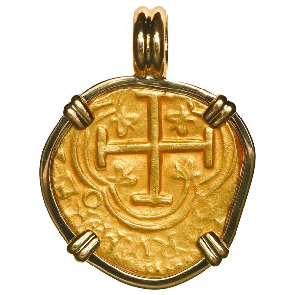 COLOMBIA, Bogotá, gold cob 2 escudos, Philip IV, assayer R to right, ex-Maravillas (1656), mounted c