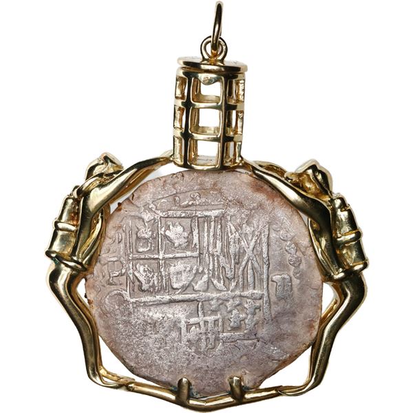 BOLIVIA, Potosí, cob 2 reales, Philip III, assayer Q, Grade 1, ex-Atocha (1622), mounted cross-side