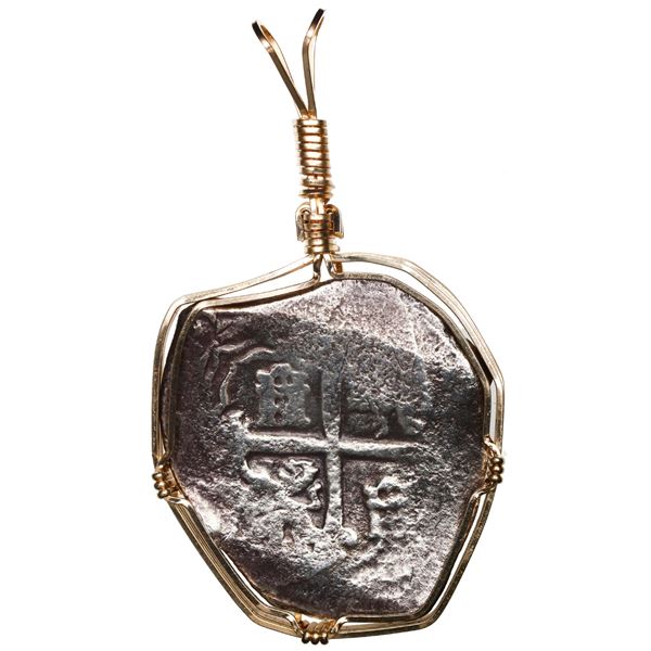 MEXICO, Mexico City, cob 4 reales, Philip IV, assayer D, ex-Concepción (1641), mounted in 14K gold w