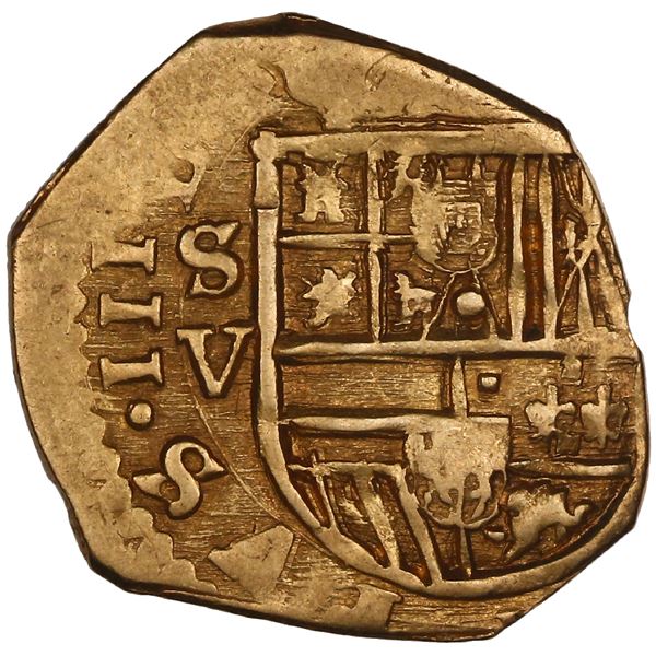 SPAIN, Seville, gold cob 2 escudos, Philip III, assayer V.