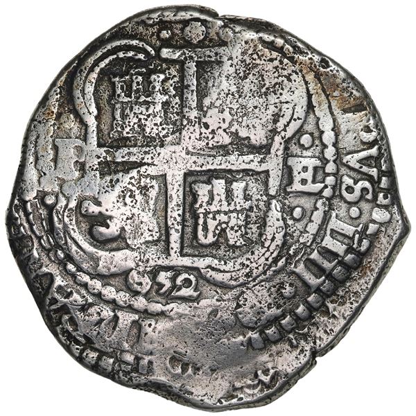 BOLIVIA, Potosí, cob 8 reales, 1652 E, post-transitional (Transitional Type VIII/B), 1-PH-6 at top.