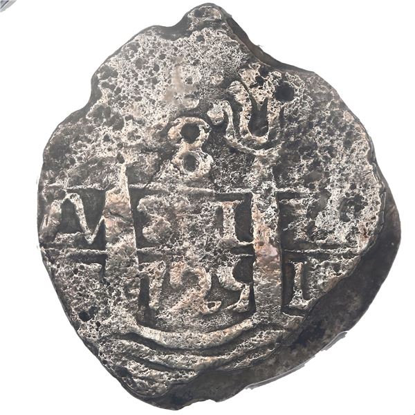 PERU, Lima, cob 8 reales, Louis I, 1725 M, rare, PCGS F details / saltwater damage (Princess Louisa)