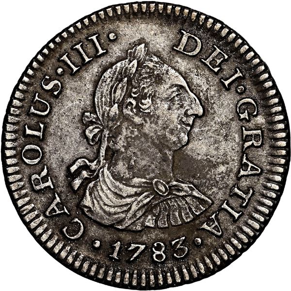 MEXICO, Mexico City, bust 1/2 real, Charles III, 1783 FF, NGC AU details / saltwater damage (Shipwre