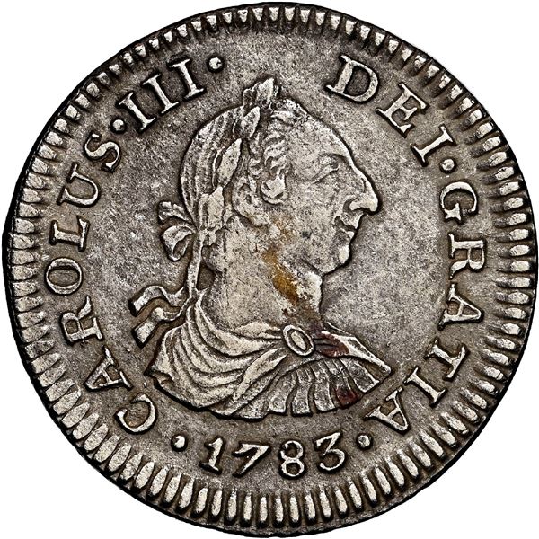 MEXICO, Mexico City, bust 1/2 real, Charles III, 1783 FF, NGC AU details / saltwater damage (Shipwre