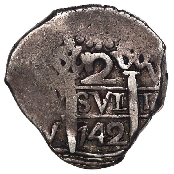 PERU, Lima, cob 2 reales, 1742 V.