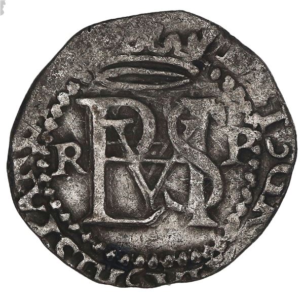 BOLIVIA, Potosí, cob 1/2 real, Philip II, assayer R (Rincón) to left, mintmark P to right.