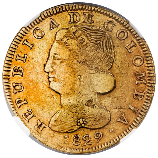 COLOMBIA, Popayán, gold 8 escudos, 1829 FM, NGC XF 45.