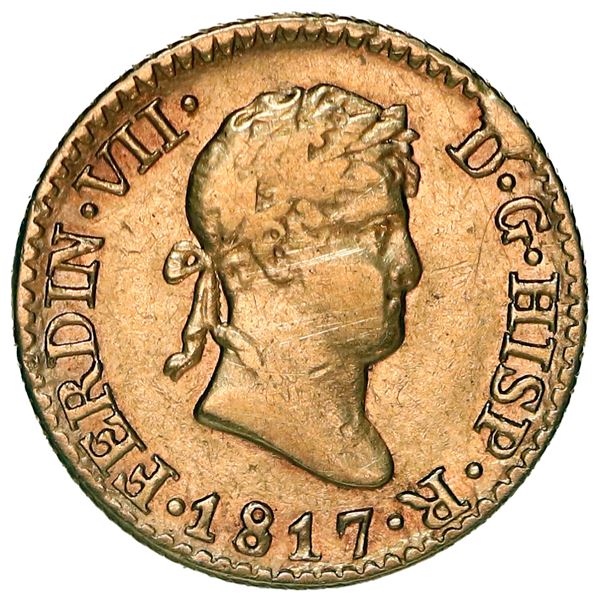 SPAIN, Madrid, gold bust 1/2 escudo, Ferdinand VII, 1817 GJ.