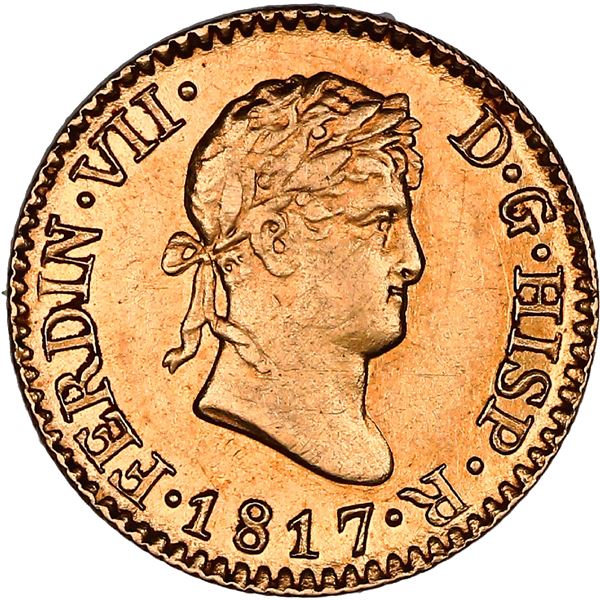 SPAIN, Madrid, gold bust 1/2 escudo, Ferdinand VII, 1817 GJ.