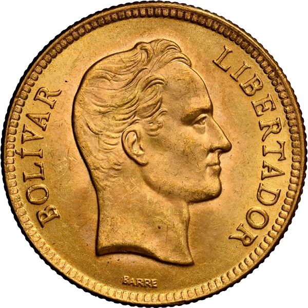 VENEZUELA, struck at the Philadelphia Mint, gold 10 bolívares, 1930, NGC MS 65.