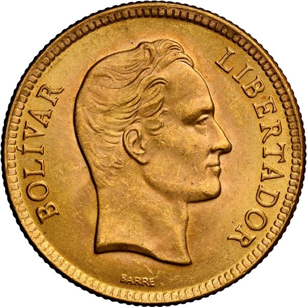 VENEZUELA, struck at the Philadelphia Mint, gold 10 bolívares, 1930, NGC MS 64.