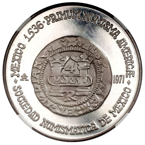 MEXICO, Mexico City, silver medal, 1971, Mexico Numismatic Society / 4 reales of Charles-Joanna "Fir