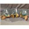 Image 2 : 3 HANDMADE MOLTEN GLASS BOWLS ON TEAK WOOD BASES