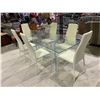 Image 1 : GLASS DINING TABLE APPROX 88.5 X 11.5" WITH 6 MATCHING LEATHER DINING CHAIRS