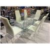Image 2 : GLASS DINING TABLE APPROX 88.5 X 11.5" WITH 6 MATCHING LEATHER DINING CHAIRS