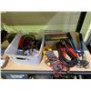 Image 2 : SHELF OF ASSORTED ITEMS INCLUDING; WIRE STRIPPERS, VOLTAGE TESTER, JACK STANDS & MORE