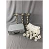 Lot Of Hotel Collection Napkins, 3- 13 1/2' Candle Holders, Soya Sauce Cups & Metal Intec Case. Appr