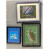 Image 1 : Lot Of Framed Art Work - Owl ( Ap. 12" x 15") Wolves (Ap. 9"x11") & Nature Scene (Ap. 15 1/4" x 11 1
